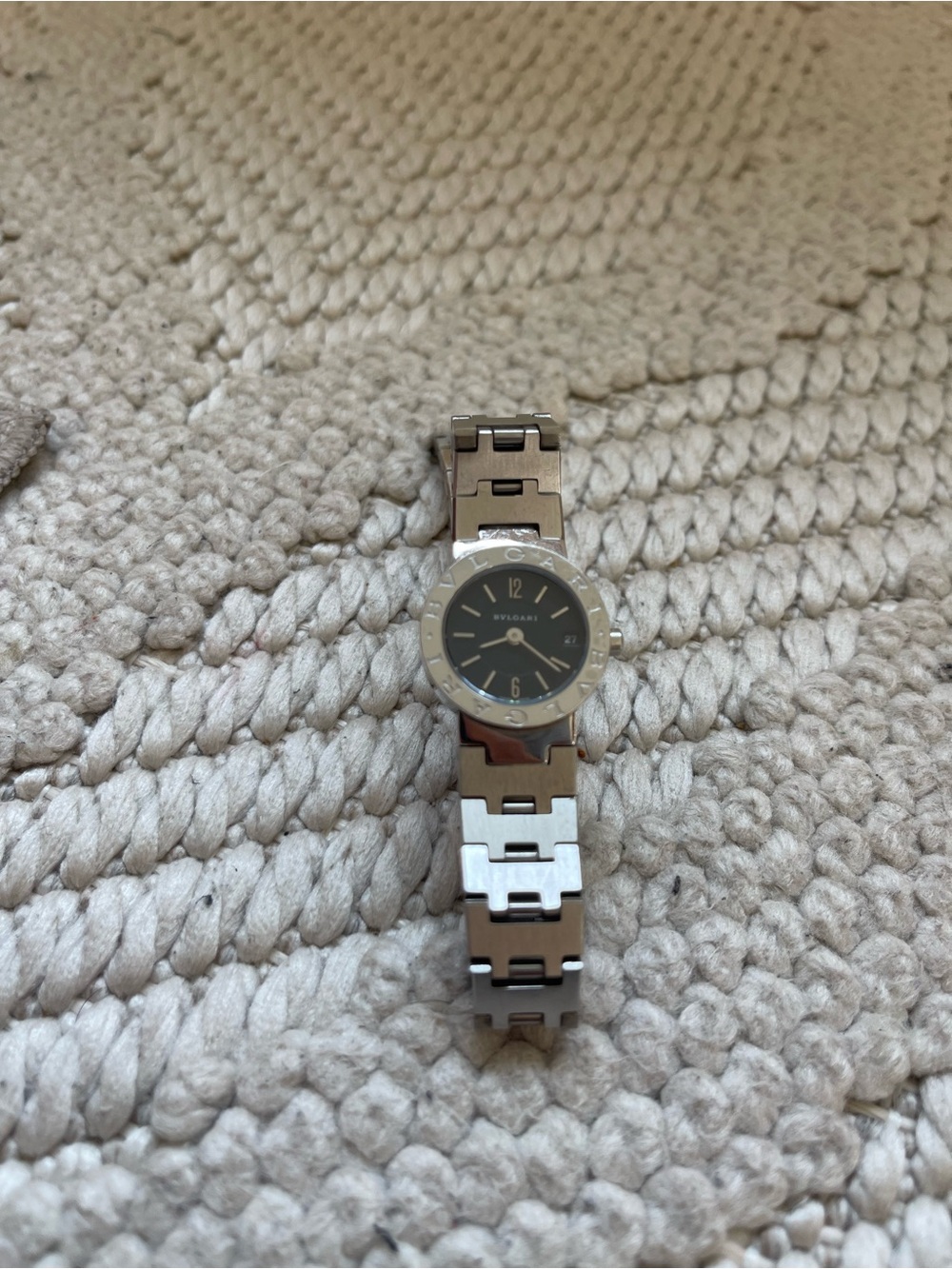 Bulgari Silver Stainless Steel Watch with Black Dial